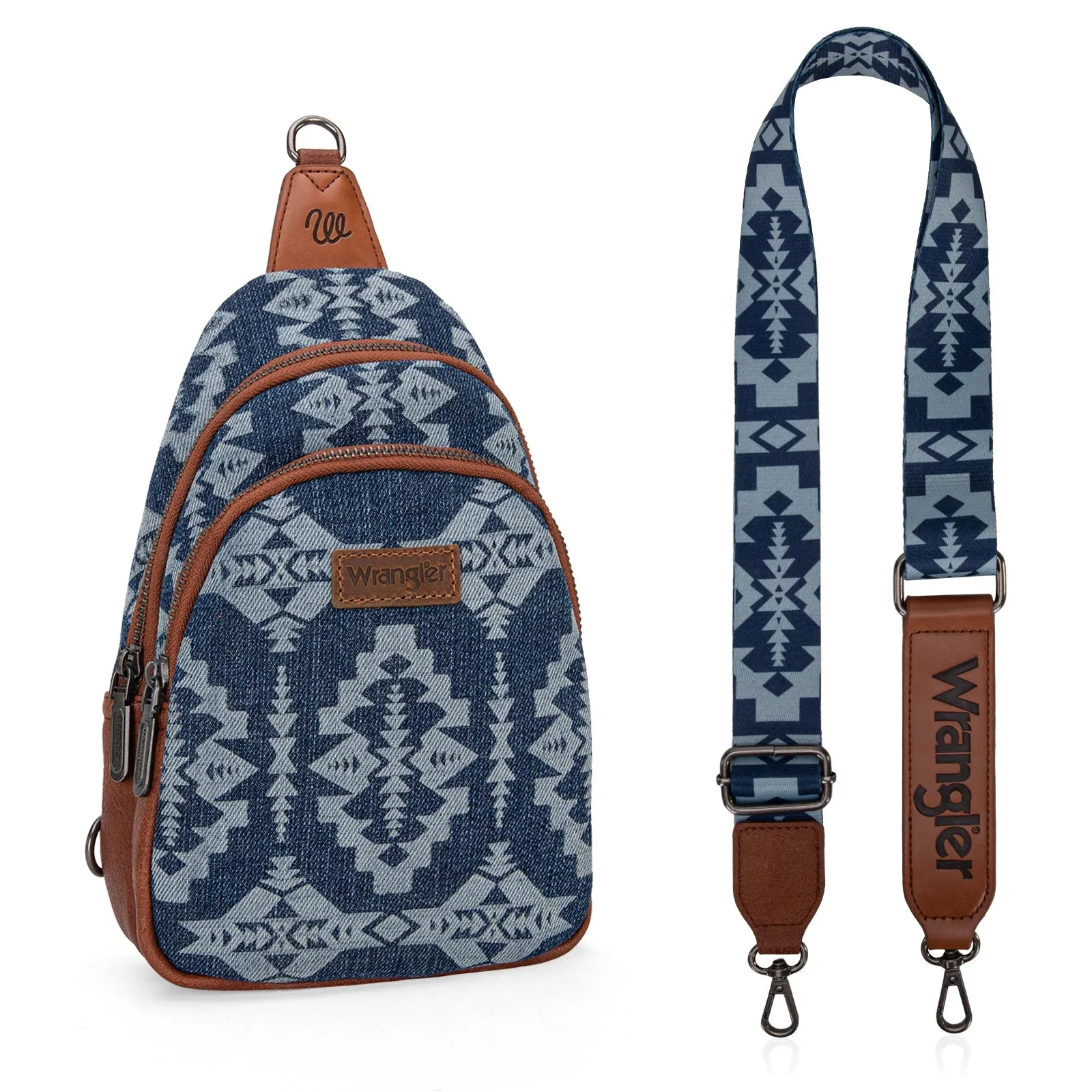 Wrangler Southwestern Print Small Canvas Sling Bag/Crossbody/Chest Bag - Jean