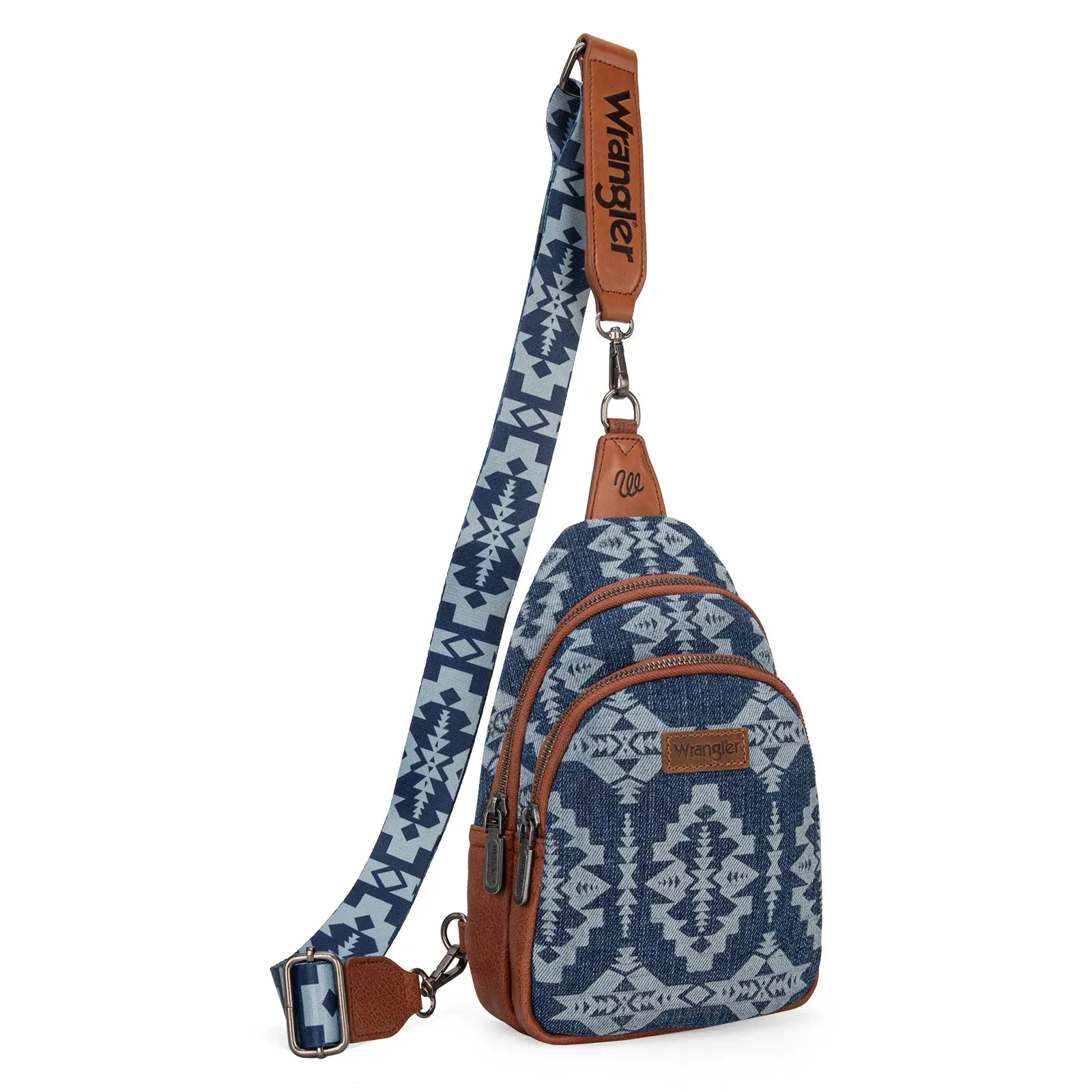 Wrangler Southwestern Print Small Canvas Sling Bag/Crossbody/Chest Bag - Jean
