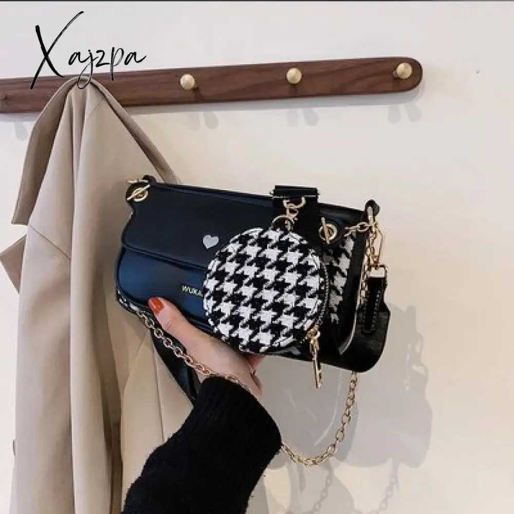 Xajzpa - Luxury Heart Bag 2 Pcs/set Women Shoulder Bags Casual Solid Color Women Bag Chain Wide Strap Crossbody Messenger Bags Purse