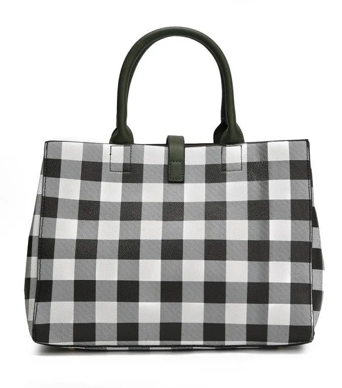 Yuliana Checkered Satchel Bag with Wallet - Navy